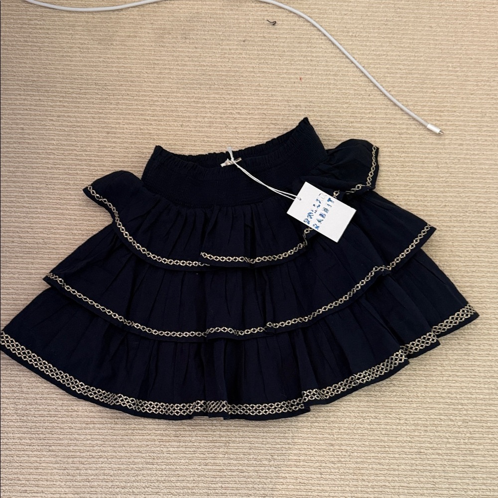 Roller Rabbit Navy Tiered Ruffle Skirt with Contrast Trim